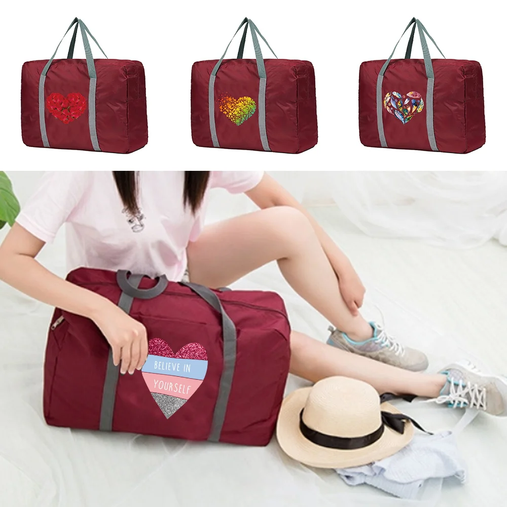 

Travel Bag Unisex Foldable Handbags Organizers Large Capacity Portable Luggage Bag Love Pattern Travel Accessories