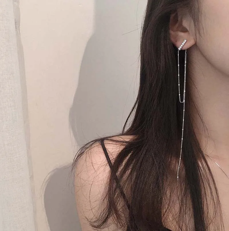 VOQ Silver Color Exaggerated Long Chain Tassel Asymmetric Earrings for Women Banquet Statement Earrings Fashion Jewelry - Image 4
