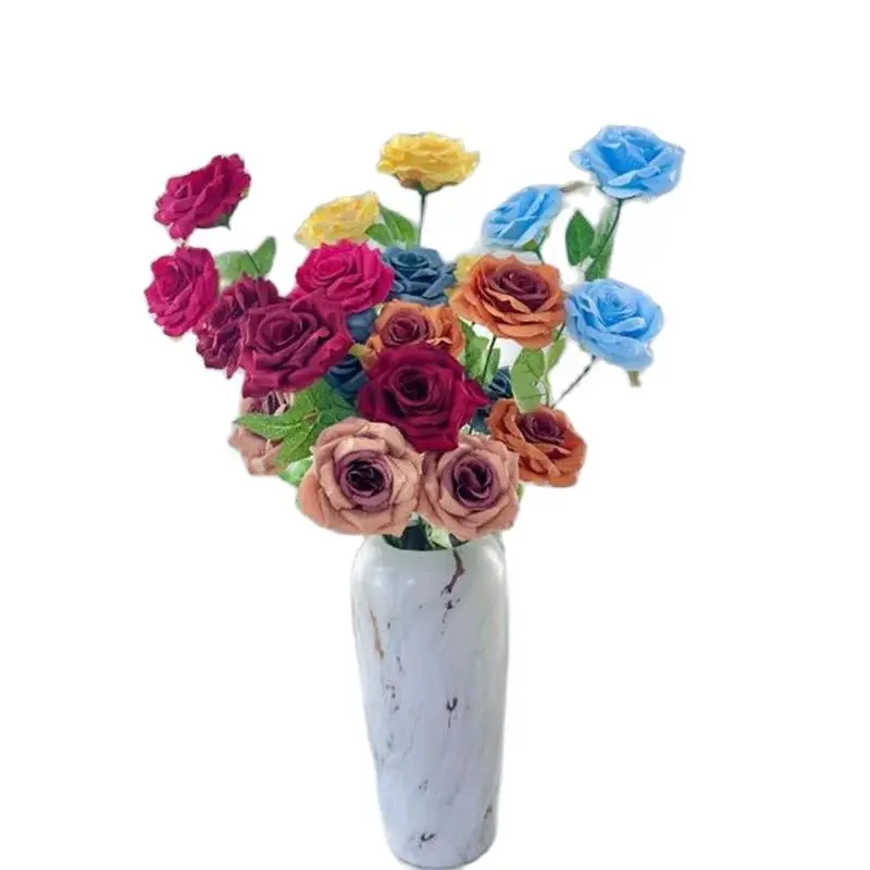 One Faux Long Stem Spring Rose (3 Teste/Pezzo) 25 "Lunghezza Simulazione Curling Rosa Green Leaf Per Centrotavola Di Nozze