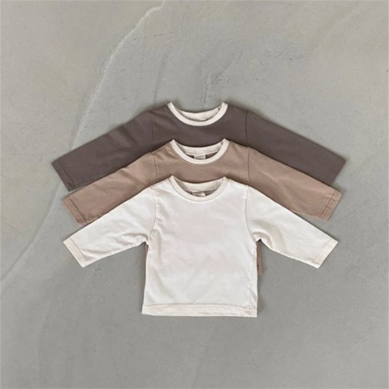 Baby T Shirts Kids T Shirts 3327A Baby Bottoming Shirt Autumn Korean Long Sleeve Solid Color Baby Boy's T-shirt All Match Girl's Bottoming Shirt Tops