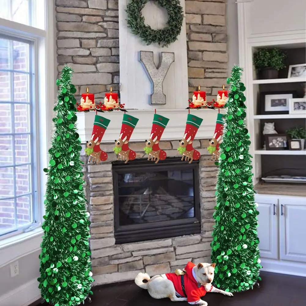 Collapsible Christmas Tree 5ft Collapsible Christmas Tree Artificial Pop Up Tinsel Coastal Christmas Tree for Xmas Holiday Decorations