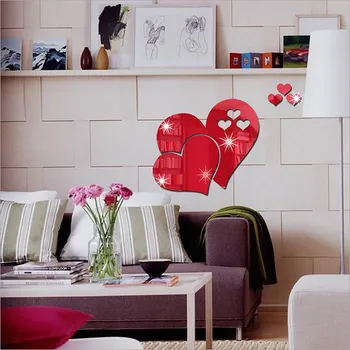 Heart Shaped Mirror Wall Sticker Self Adhesive 3D Acrylic Mirror Tiles Stickers For Bedroom Bathroom Valentine Home Decoration 3