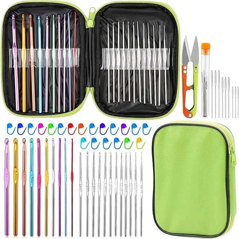 Crochet Needles Set 54 Pcs Knitting Needles Blunt Stitch Marker Kit With Storage Case DIY Hand Knitting Tools