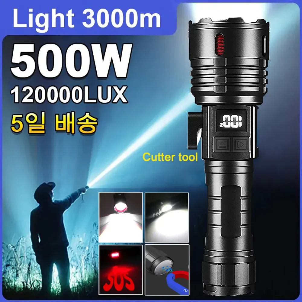 

500W Most Powerful LED Flashlight Rechargeable Torch Lighting 1500M Tactical Lantern Ultra Powerful Flashlight With Usb Charging