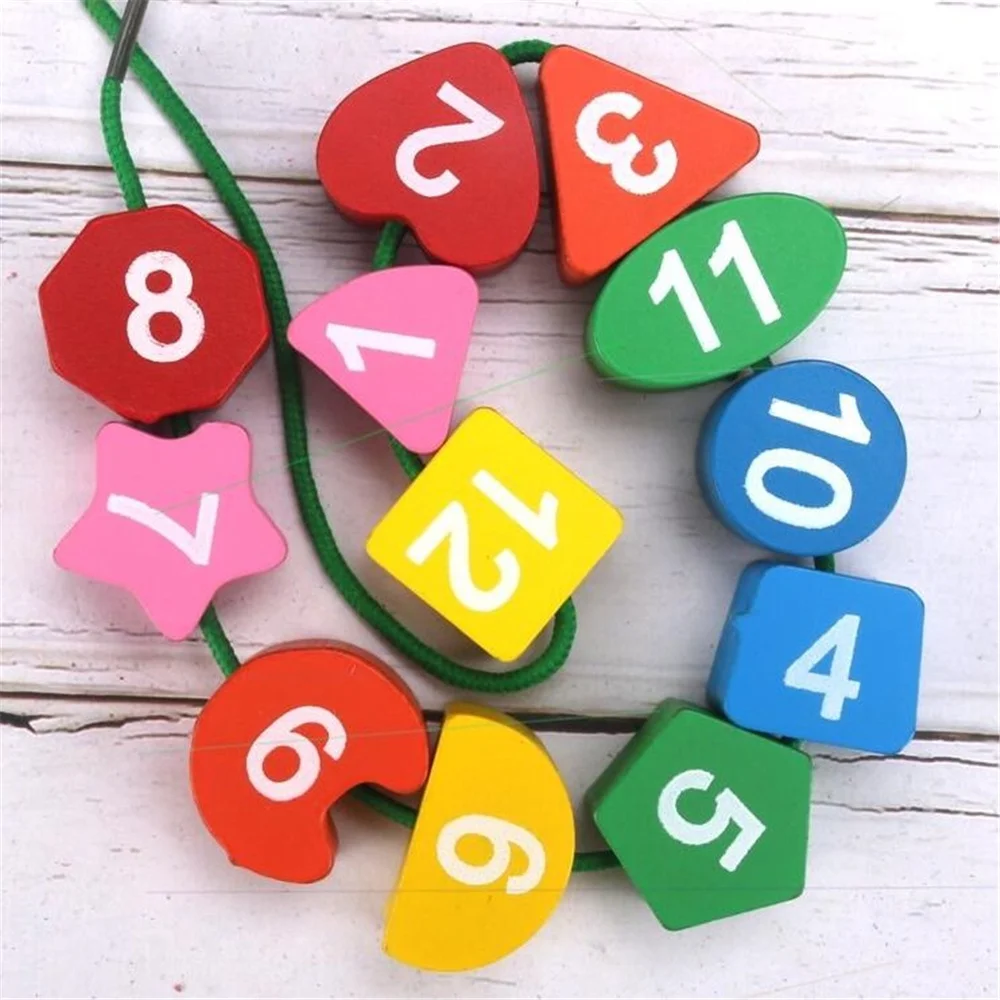 Wooden Clock Puzzle Cartoon Animal Shape Tangram Cognitive Digital Clock Kids Early Educational Threading Assembly Toys 3