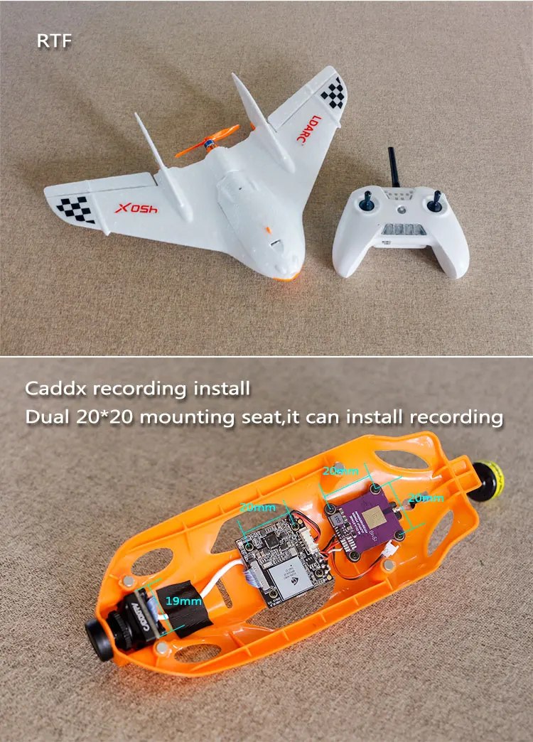 LDARC 450X V2 RC Airplane, RTF Xosh Caddx recording install Dual 20*20 mounting seat,