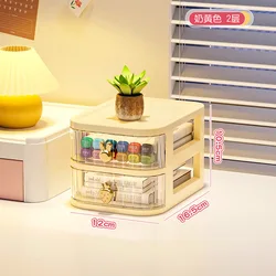 Cartoon Pattern Desktop Organizer with Drawer - Style Storage Box for Office and Cosmetic Essentials (2 layers - cream yellow)