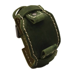 Vintage Handmade Brown, Green & Black Leather Watchband - Men's 24mm Stitched Punk Strap - 24mm (Retro green)
