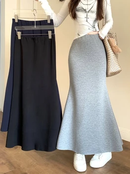 الصلبة خمر مزاجه حزمة الورك التنانير مرونة عالية الخصر بسيط ربيع الخريف 2025 ذيل السمكة تنورة عادية سليم تنورة طويلة 6