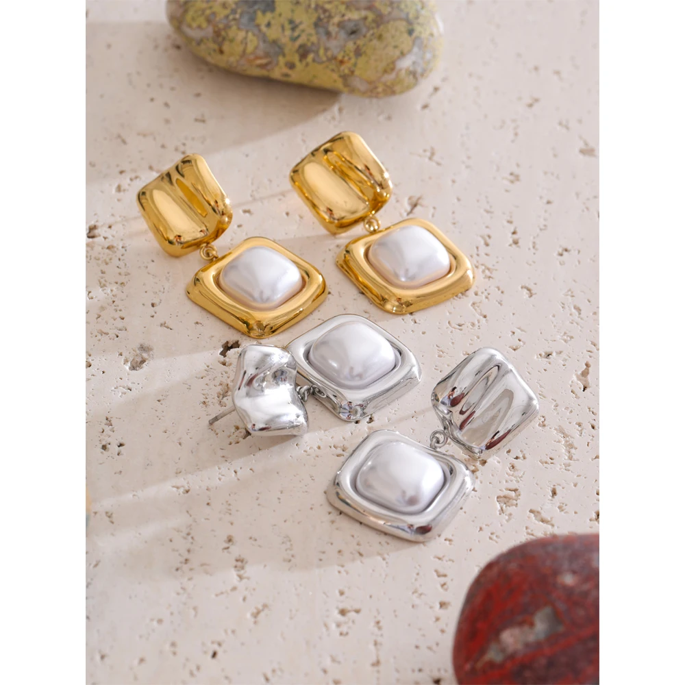 Yhpup Earrings Square Drop Stainless Steel