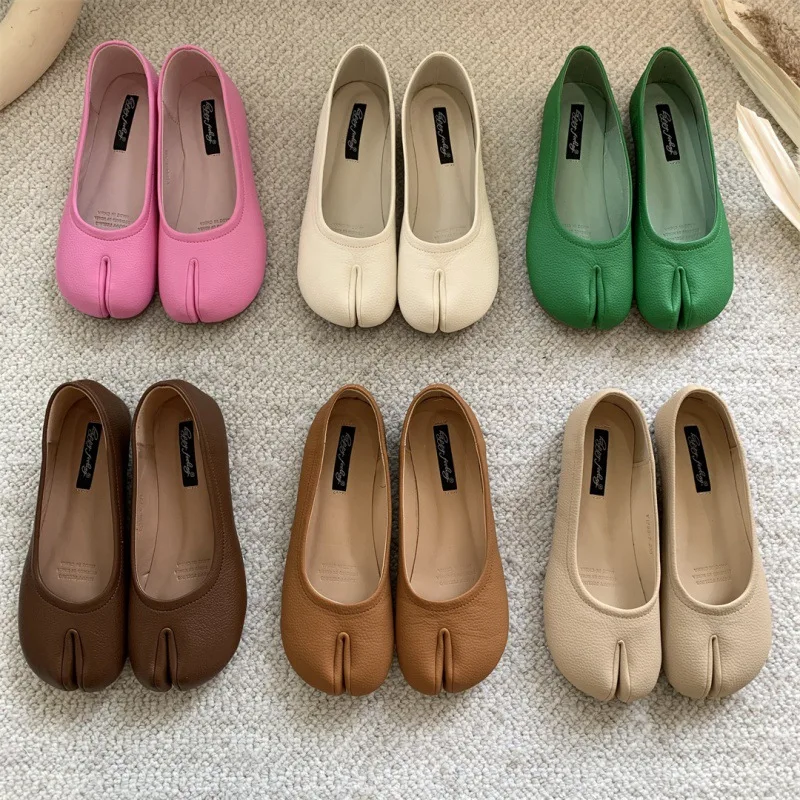 Candy Color Split toe flat shoe woman brand designer pig's trotters flats soft bottom loafers for woman tabi ninja moccasins 2
