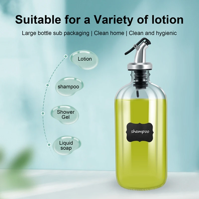 ABXF-16Oz Glass Mouthwash Dispenser With Pour Spout Funnel And Labels Reusable Mouthwash Bottles Container