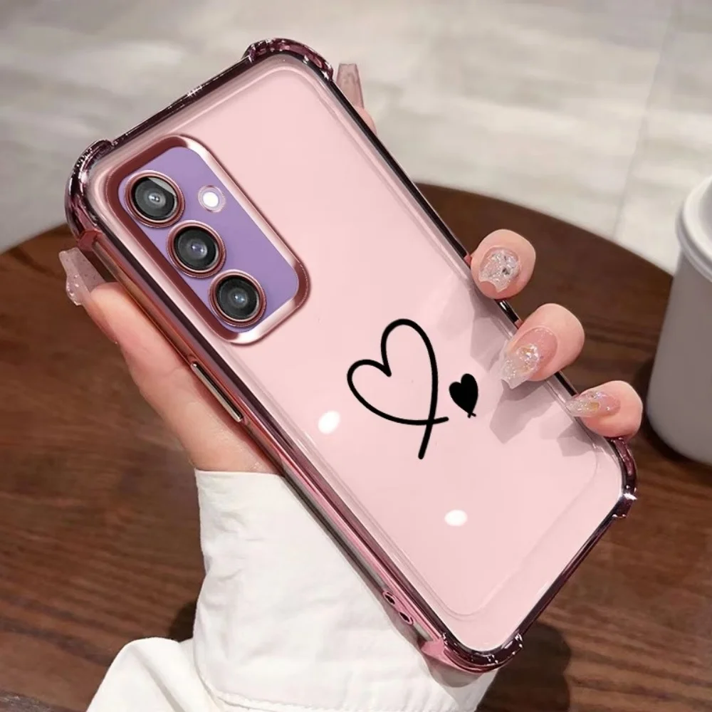 Elegant Double Heart Plating Phone Case with Airbag Shockproof Design