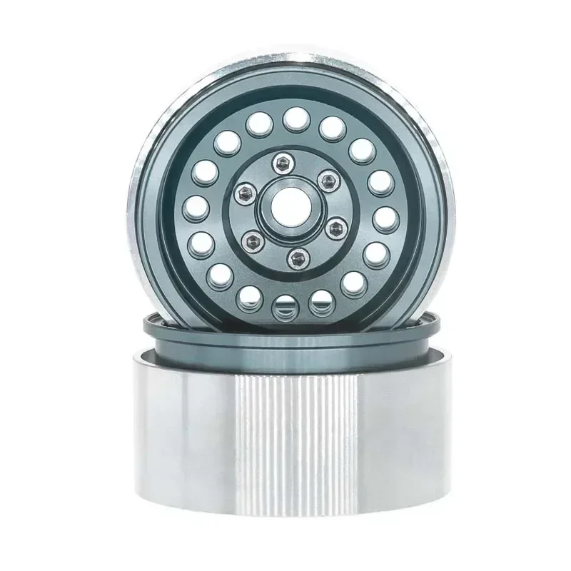 TREAL 1.9" Beadlock RC Wheels (4) - CNC Aluminum For Axial SCX10, TRX4 Crawlers, 12mm Hex (Blue)