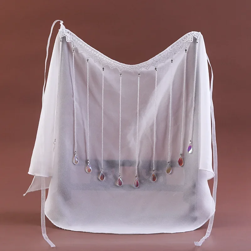 

Chinese Hanfu Veil Face White Color Tassel Chain Bead Charms Mask for Women Costumes Cosplay Accessories
