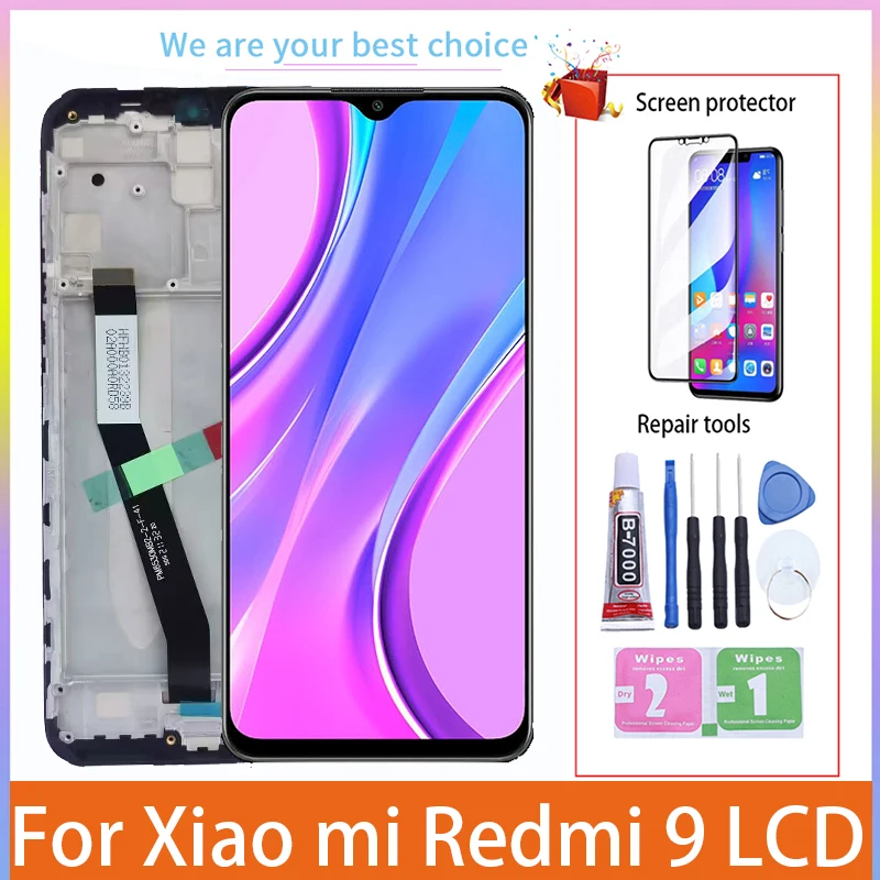 ЖК-дисплей 6,53 дюйма для Xiaomi Redmi 9 с рамкой, сенсорный экран M2004J19G M2004J19C, панель дигитайзера, запасные части