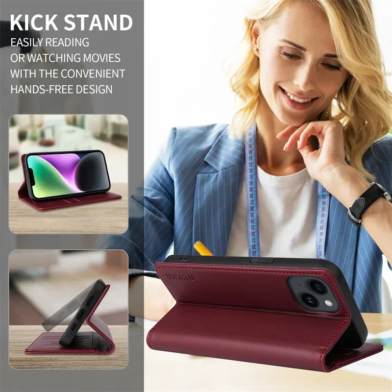 Magnetic Leather Flip Phone Case - Premium Protective Cover with Wallet Function