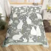 Kawaii Pet Rabbit Duvet Cover Set Full King Spring Botanical Leaves Bedding Set Easter Bunnies Couple Bowknot Print Quilt Cover 2