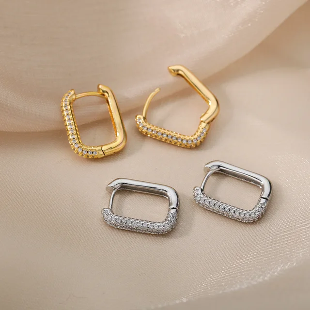 Aesthetic Stainless Steel Hoop Earrings For Women Gold Minimalist Heart Snake Flower Zircon Earring Korean Fashion Jewelry 2022 E2032-5