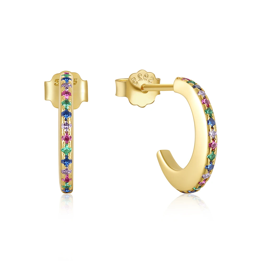 

Luxury Rainbow Color Zircon Earring 925 Sterling Silver C-shaped Earrings For Women Pendientes Plata 925 Silver Jewelry
