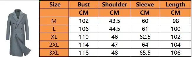 Description Picture 2 of itemWinter Wool Coat Men Business Casual Korean Fashion Long Trench Coat Men Solid Thick Double-breasted Wool Coats Outwear Men 2024