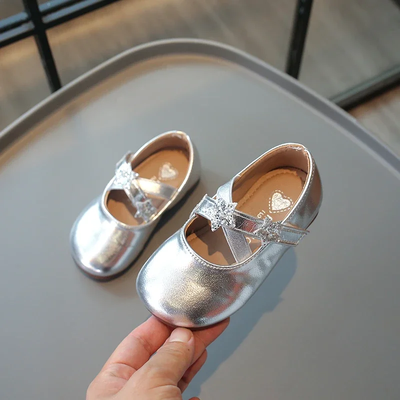Children's Leather Shoes Solid Color Girls Ballet Shoes Fashion Simple Princess Versatile Kids Party Shoes Gold Silver Causal 3