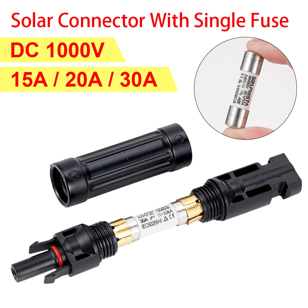 

15A/20A/30A Photovoltaic Connector 1000V DC Male Female Series Solar Waterproof Panel Cable Enclosed Fuse Holder Connector