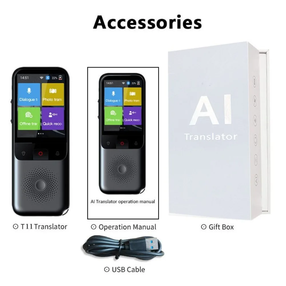 스마트 오프라인 AI 번역기, 138개 여행 언어 지원, 1500mAh 대용량 배터리 휴대용 번역 장치
