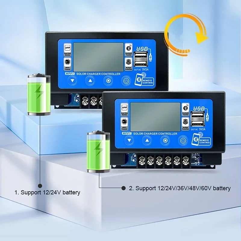30A/60A Bluetooth WIFI Embedded Snap-on Energy Storage MPPT Controller Solar Panel Battery Smart Regulator 12V/24V LCD Display