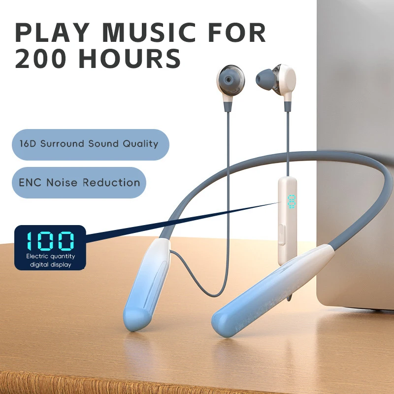 

Hanging Neck Wireless Bluetooth 5.3 Earphones with Large Capacity and Long Range Intelligent Digital Display Stereo Earphones
