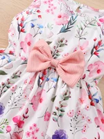 Ensemble de robes 2 pièces pour filles de 4 à 7 ans, pardessus tricoté solide + robe florale sans manches avec ceinture, vêtements de princesse de Style photographie 6