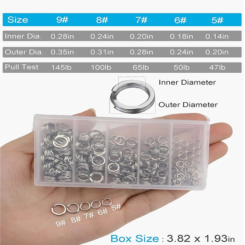 Fishing Split Rings 5 Sizes High Strength Large Tensile Force Fishing Loop Lure Connector 200/250PCS
