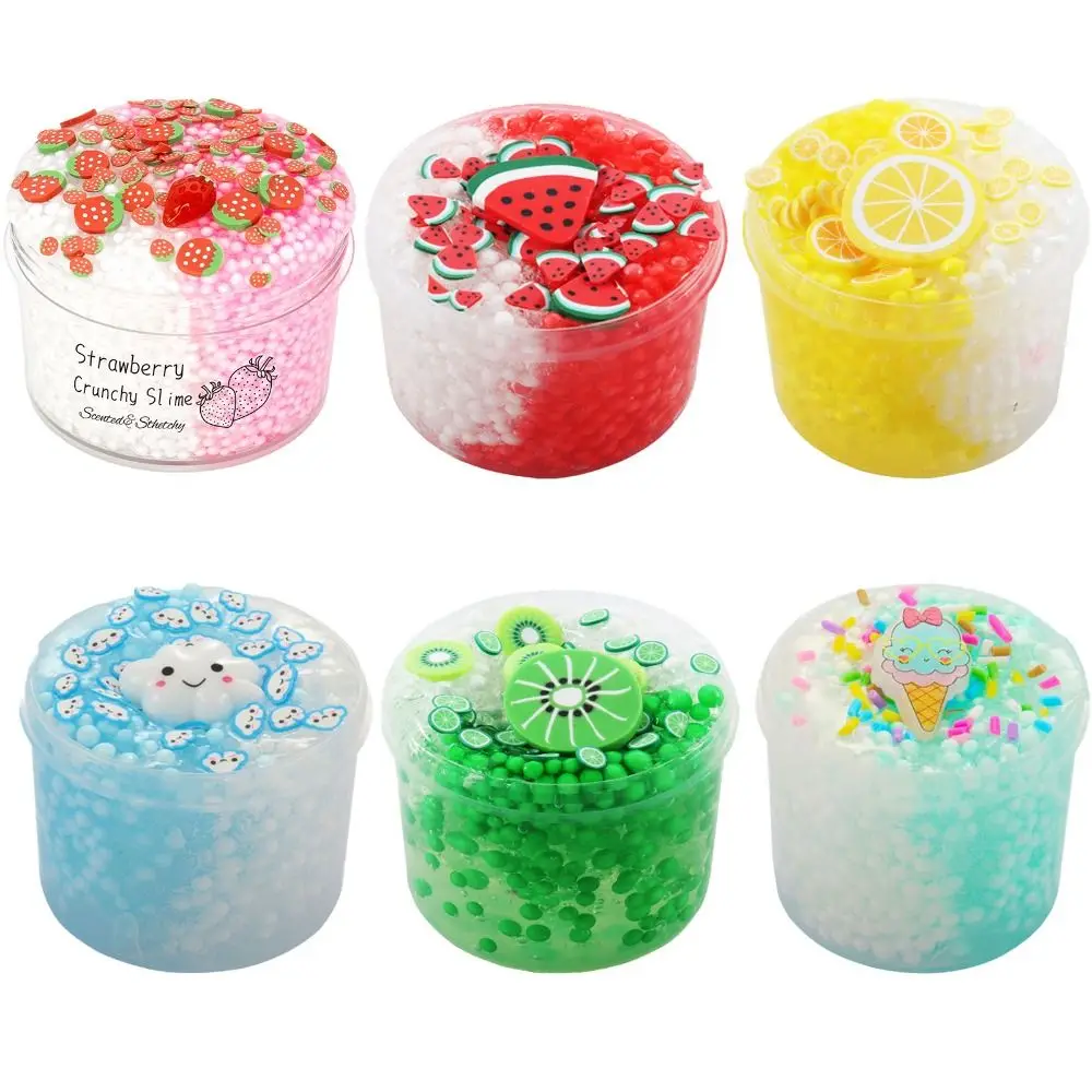 70ml Crystal Slime Foam Ball Glitter Clear Slime Set Strawberry Kiwi Stress Relief Kit