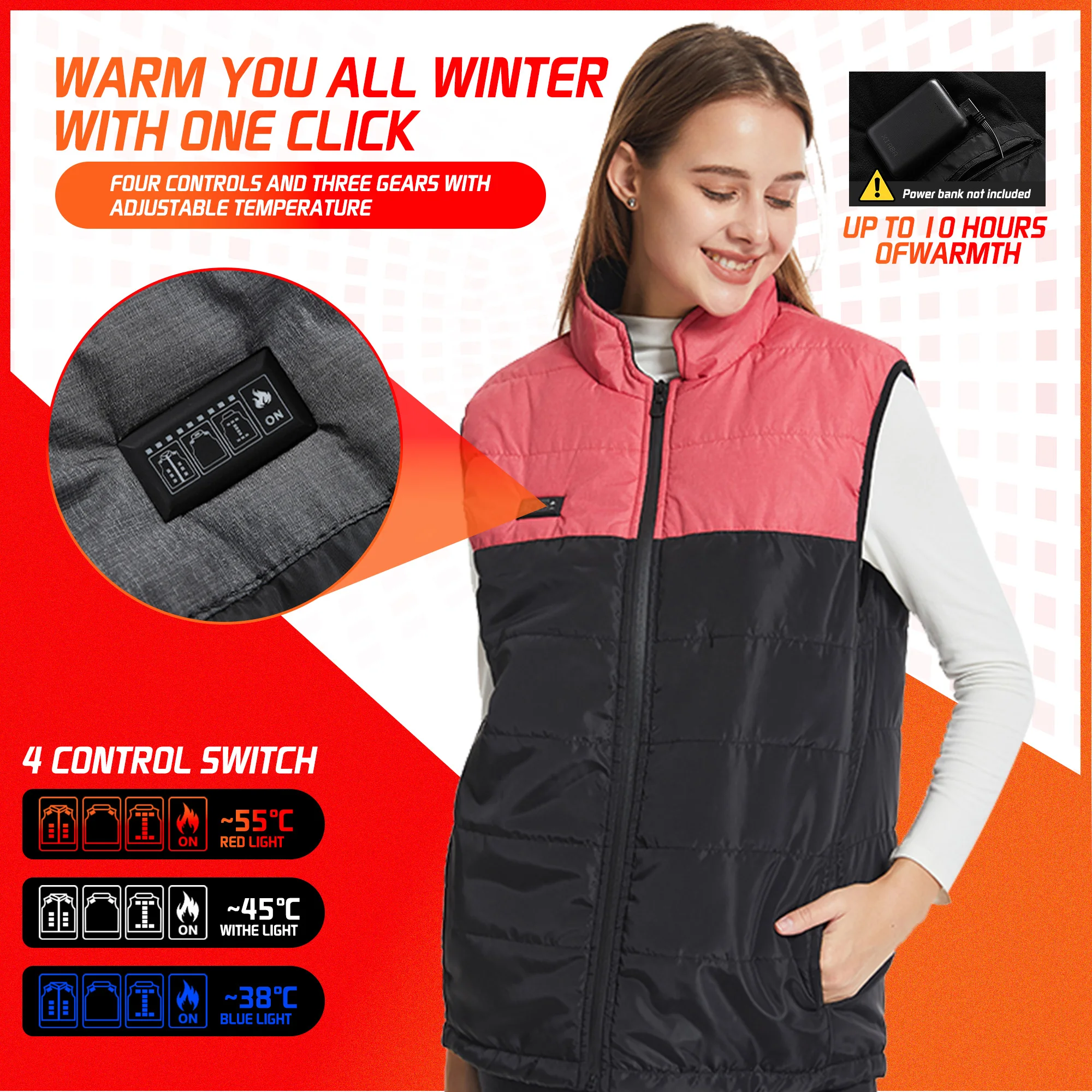 TODWARM Heating Vest Dual control 21Areas Heating Men Women Winter Electric Thermal Clothing Waistcoat For Sports Hiking USB