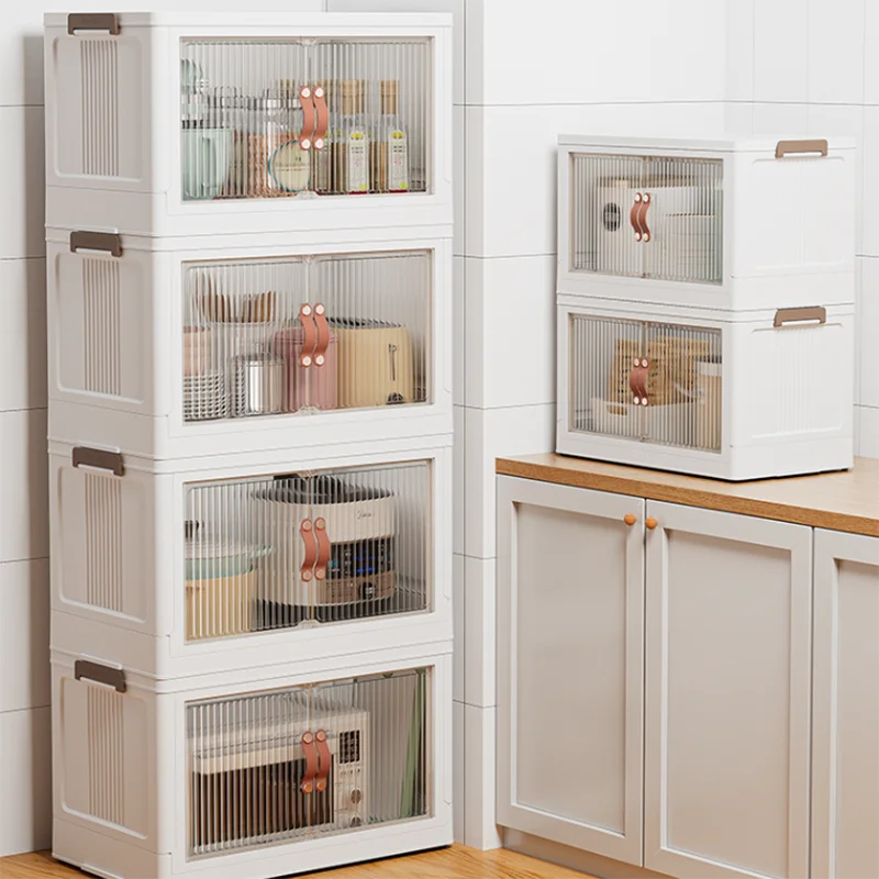 Multifunctional Space Saving Sideboard Drawers Unit Nordic Plastic Folding Sideboard Portable Modern Credenza Kitchen Furniture