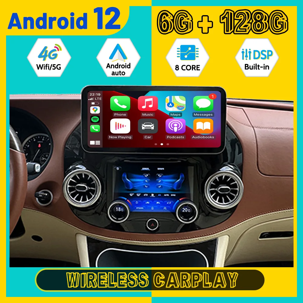 

Автомагнитола для Mercedes Benz Vito 3 12,3-2014, 2020 дюйма, Android 12, DSP, CarPlay, GPS, 9 дюймов, панель переменного тока