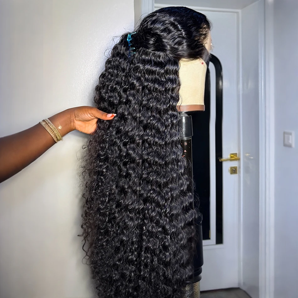 13X6 Hd Lace Frontal Wig Deep Wave Human Hair Wigs Curly Lace Front Wig Brazilian Natural Black 250 Density 40 Inch Pre Plucked