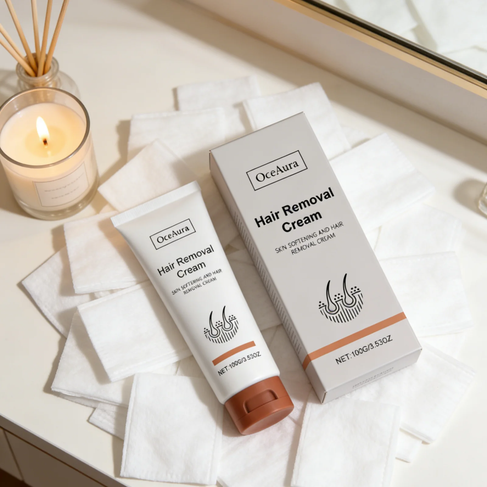 OceAura Hair Removal Cream Redness Relief Soothing Skin Softening Prevents Ingrown Hairs Painless Gentle Depilatory Cream 100g_voghion.com