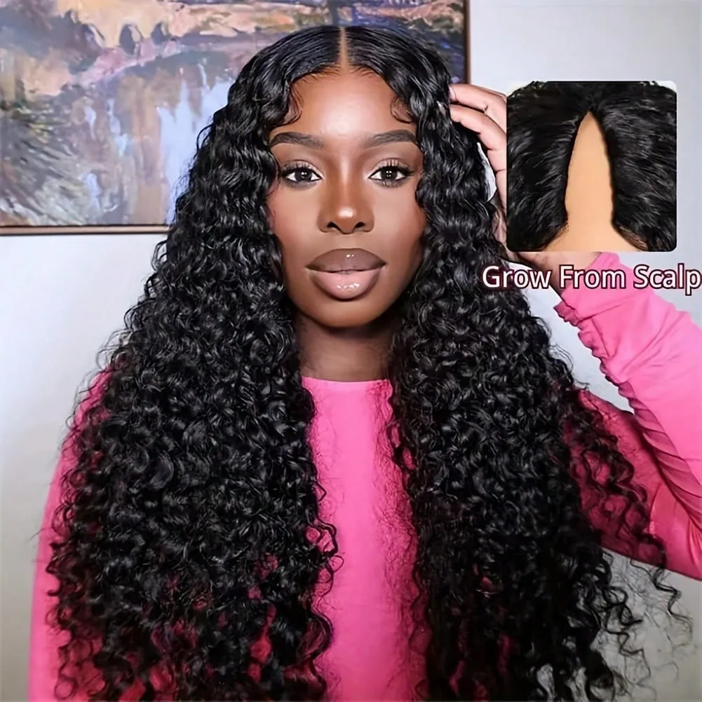 V Part Curly Wig Human Hair Upgrade U Part Wig with Drawstring 250% No Leave Out Glueless V Shape Full Head Clip In Half Wig 2