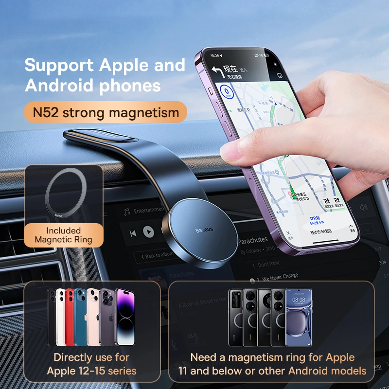 Baseus Magnetic Car Mobile Phone iPhone Holder Easy Paste Mount Stand Phone  Holder for iPhone 13 14 15 Dashborad Center Console - AliExpress