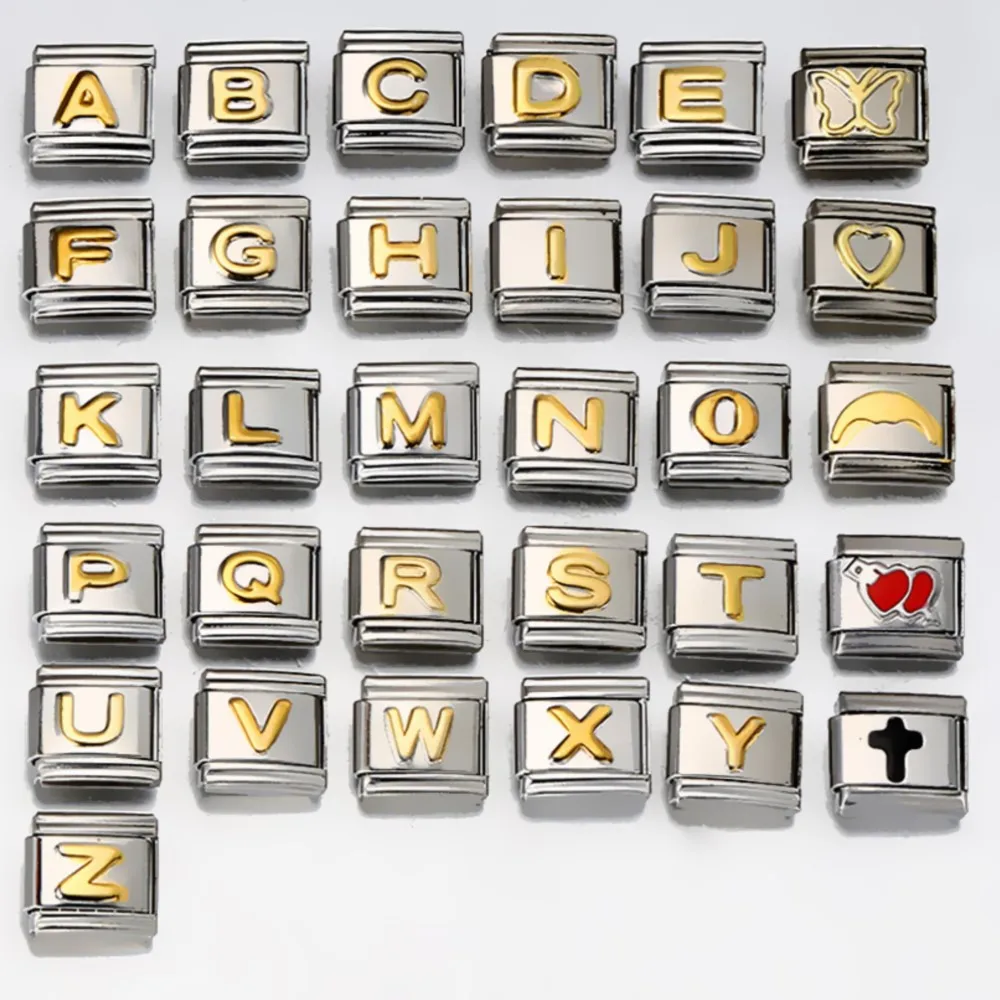 Pulsera de acero inoxidable con 26 letras en inglés para hombre y mujer, brazalete con eslabones, joyería italiana, 9mm, nueva moda, A-Z