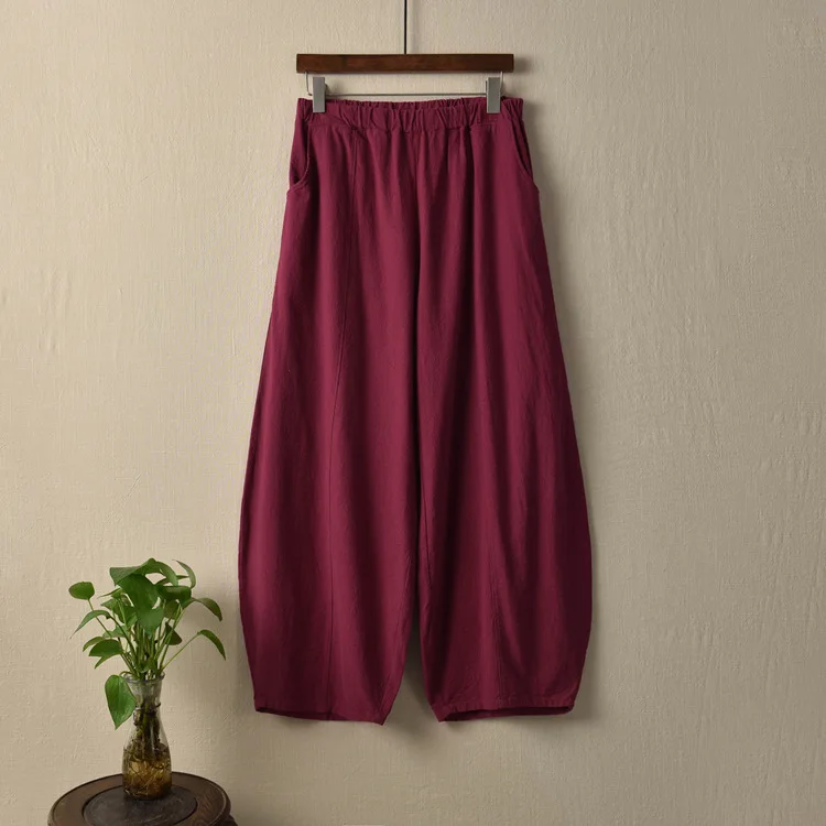 Vintage Style Cotton Linen Women Pants 2022 Spring Summer New Elastic Waist Solid Color Women Vintage Wide Leg Pants RV911 nike pants