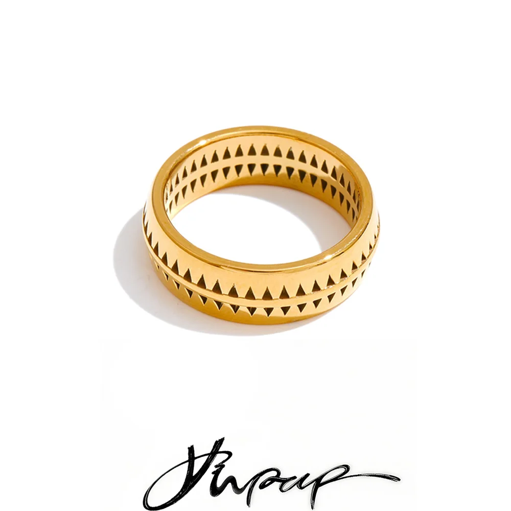 Yhpup Stainless Steel Hollow Triangular Golden Ring Size 678