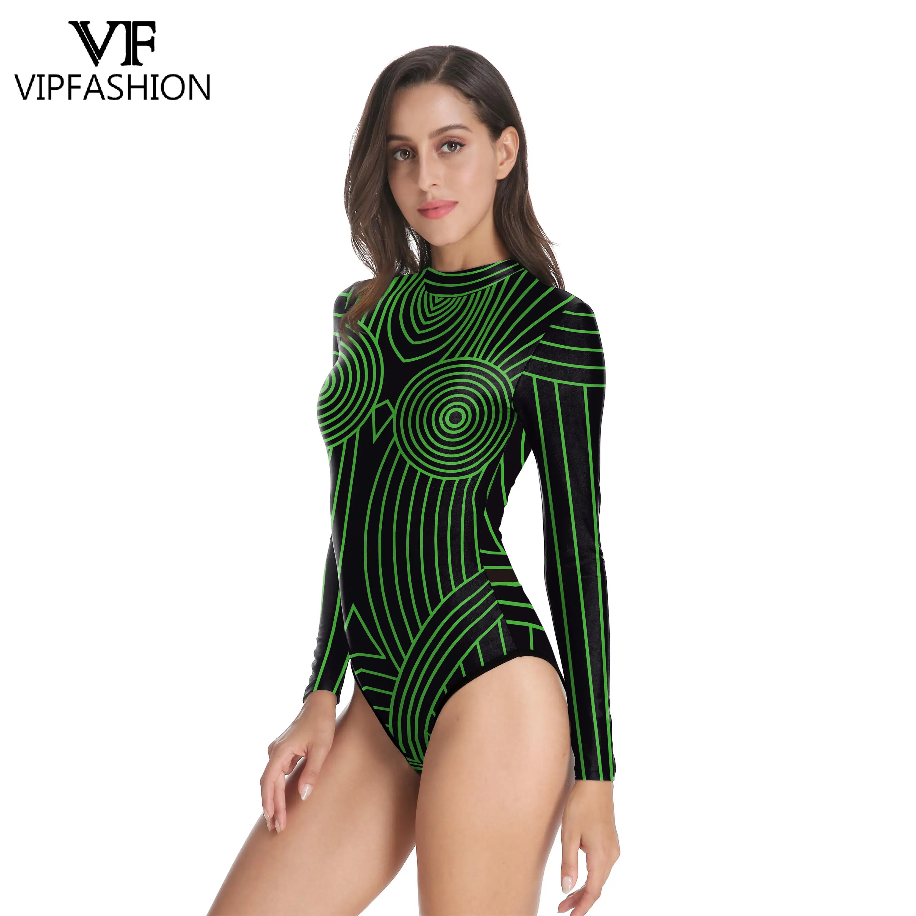 VIP FASHION Pink Green Geometry Bodysuit Lady Summer Swimwear Suit Party Show Cosplay Costume Woman Burnning Man Festival Outfit