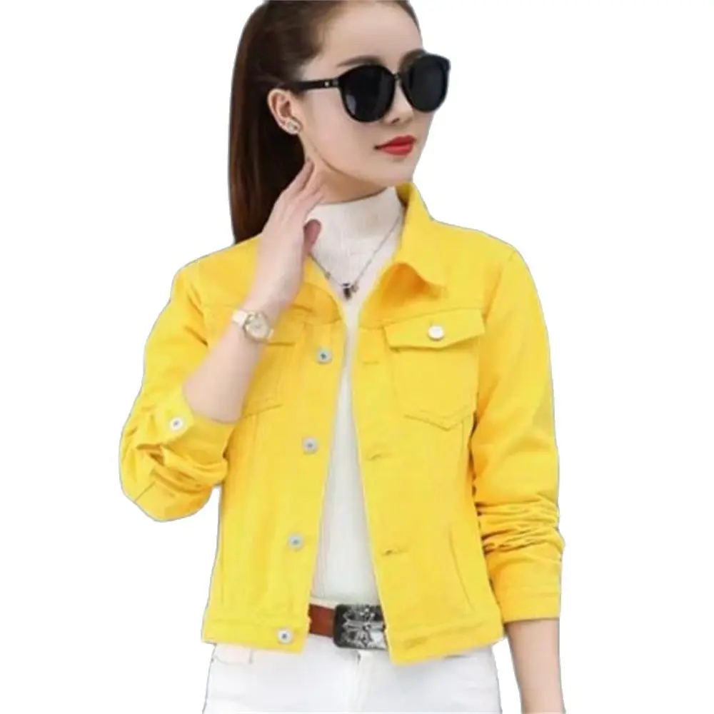 

Denim Jackets Women Tops Candy Color Solid Short Slim Vintage Casaco Feminino Three Quarter Sleeve Jaqueta Feminina Fall Summer