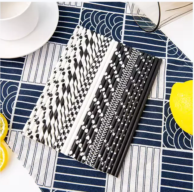 100PCS Biodegradable Paper Straws Black Paper Straws Be Used For Drinking/Decoration At Birthday/Anniversary/Wedding/Holiday