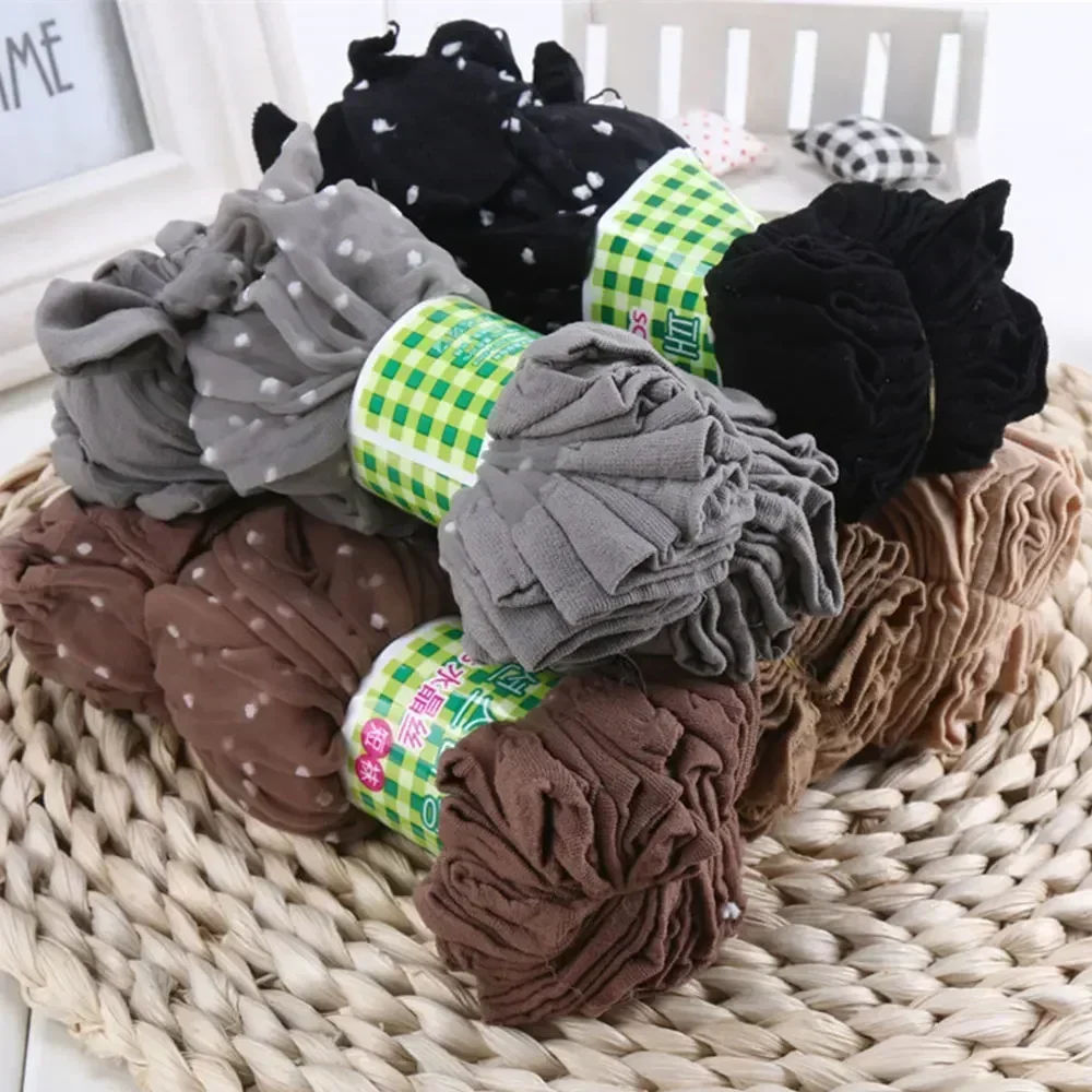 Women's Ultrathin Nylon Mid-tube Socks Black Skin Dot Silk Socks Summer Short Hosiery Breathable Non-Slip Stretch Ankle Sox
