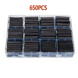 Black Heat Shrink Tube Kit - 150/650 Pieces, Thermoresistant Tubing for Wire and Cable Repair (650 Pcs)