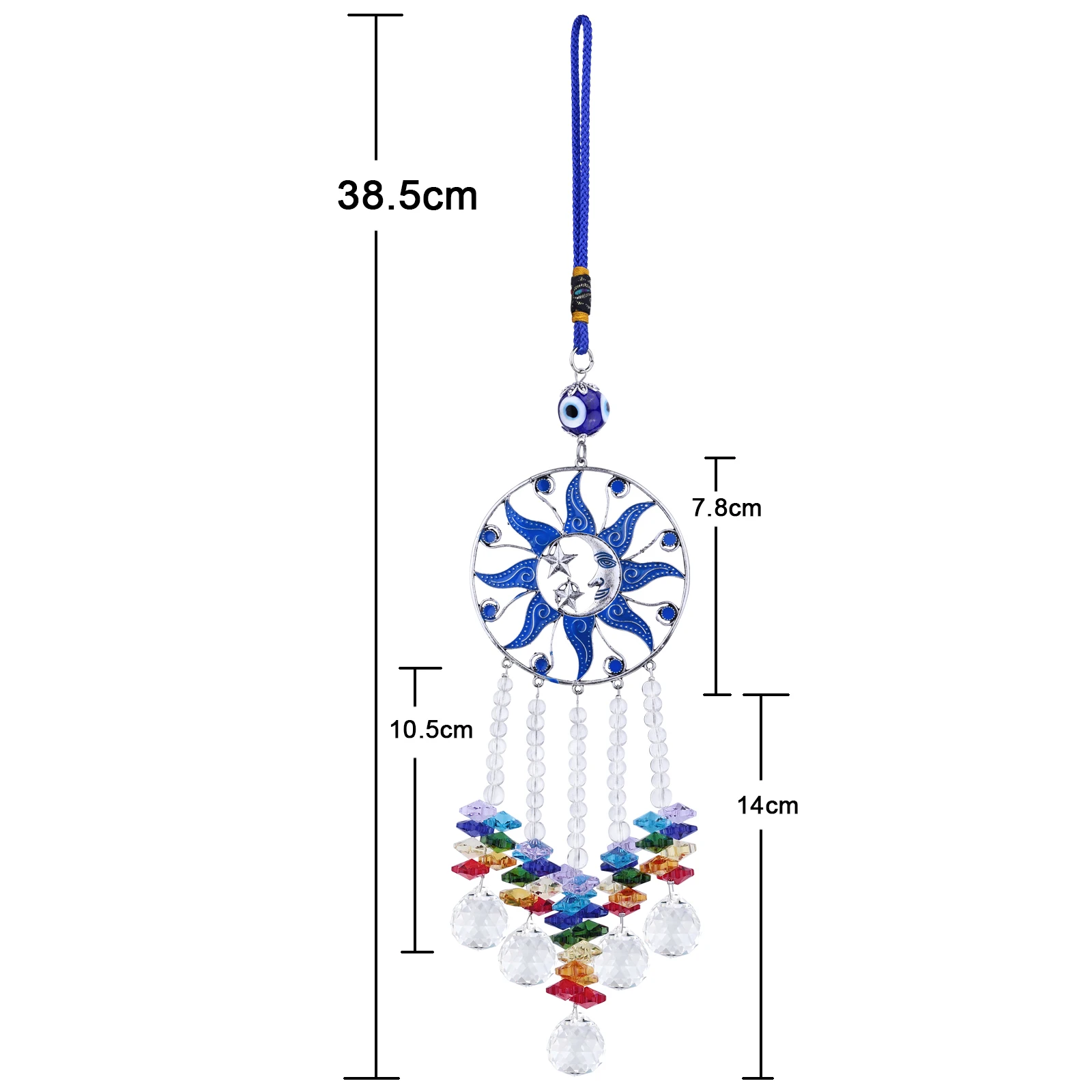 Sun Star Evil Eye Hanging Ornament With Crystal Glass Prism Beads Suncatcher For Home Office Decoration