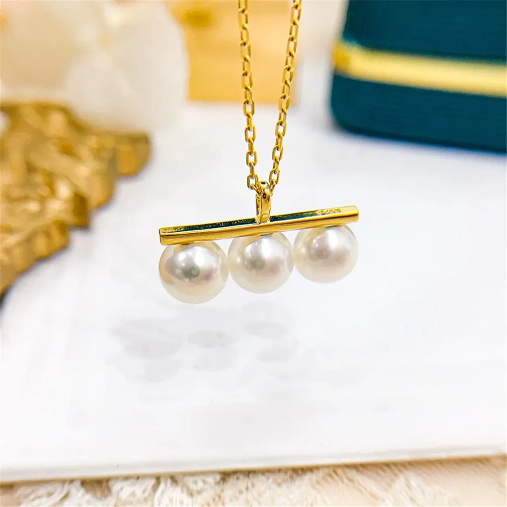 

DIY Pearl Accessories S925 Sterling Silver Pendant Empty Support K Gold Multi-bead Jade Necklace Pendant Fit 6-7mm Round Beads.
